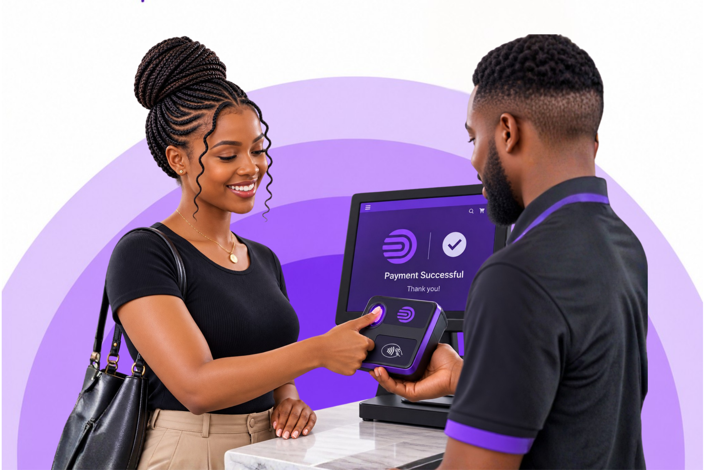 Customer completing a BioTap payment at a POS